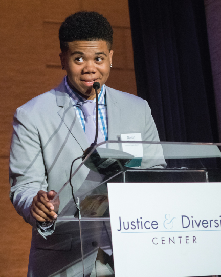 Savion Russel addresses the audience at the 2015 Gala.