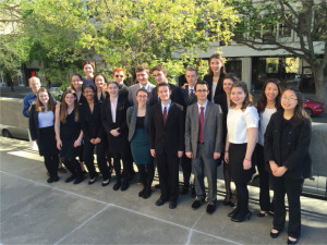Lowell High School Mock Trial Team with coach Lisa Hathaway (top left of back row) and coach Michael Ungar (far left)